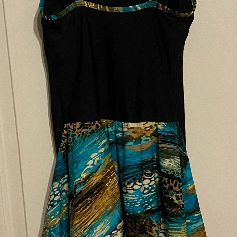 Christina Black and Blue  one piece bathing suit with built in wrap sz 10 - Picture 3 of 7